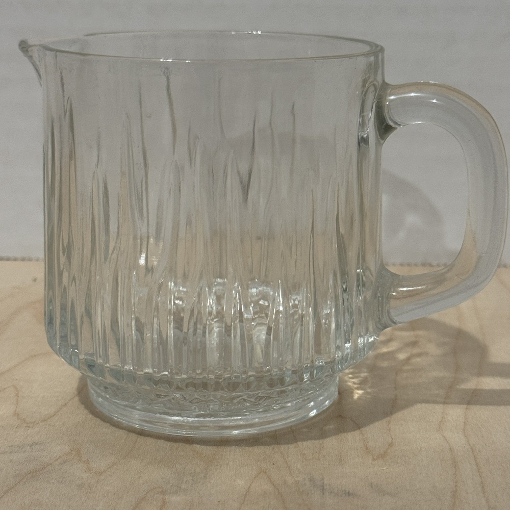 Vintage Ravenhead White Fire Clear Glass Cream Jug Geometric Milk Pitcher UK